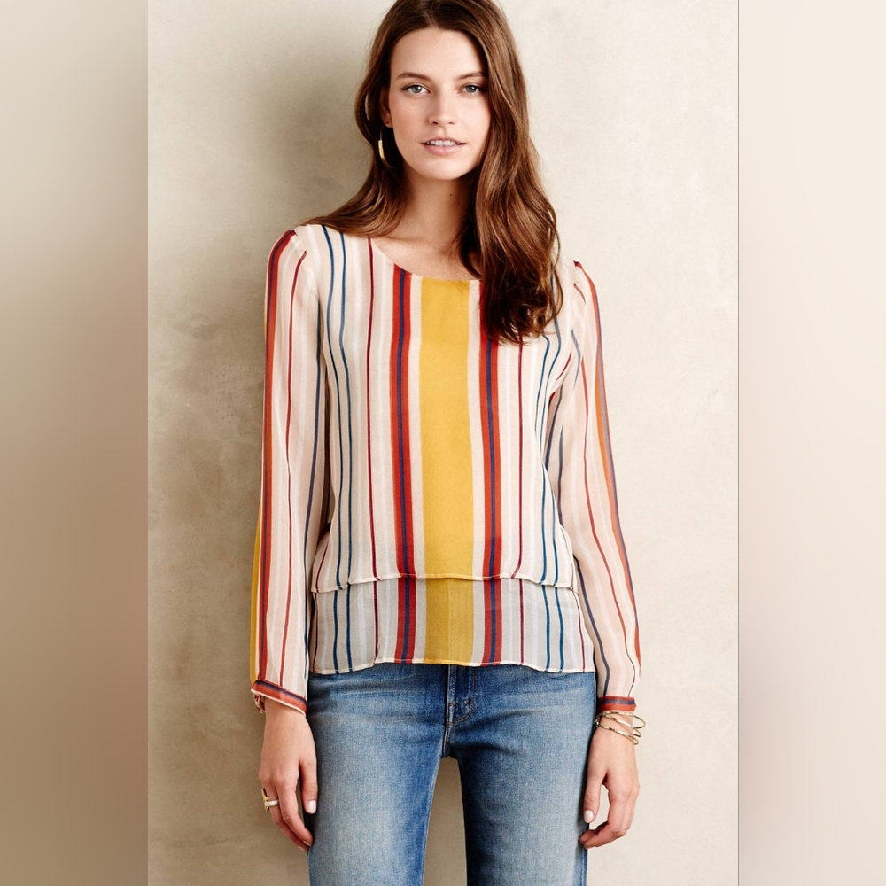 Anthropologie Maeve Zelda Silk Swing Blouse in Yellow